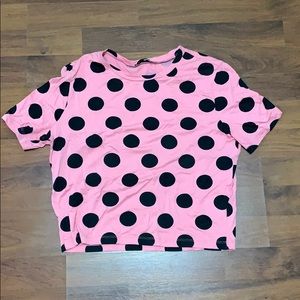 Zara Pink Black Polka Dot Crop Top Size M